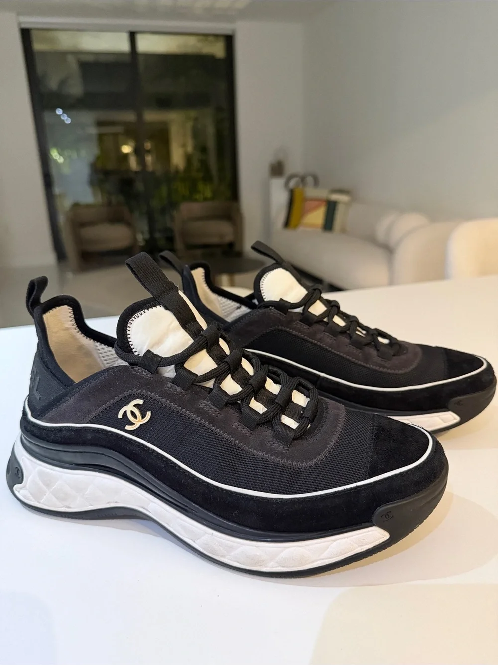 CHANEL Black and White Men's Sporty Trainer Sneaker